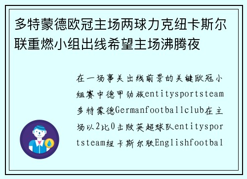 多特蒙德欧冠主场两球力克纽卡斯尔联重燃小组出线希望主场沸腾夜